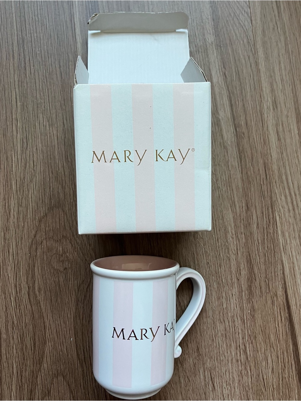 Mary Kay Striped Ceramic Mug in Pastel Pink & White